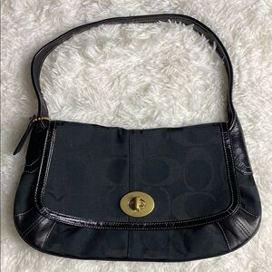 Coach Black Ergo Flap Jacquard Patent Leather Shoulder Bag Authentic
